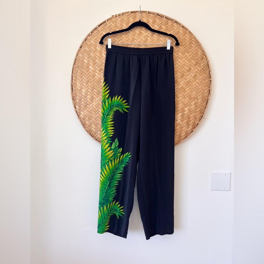 DIANE GILMAN 100% SILK TROPICAL PALMS RESORT-WEAR PANT SUIT W/ SEQUIN‎ DETAILING - Picture 2 of 14
